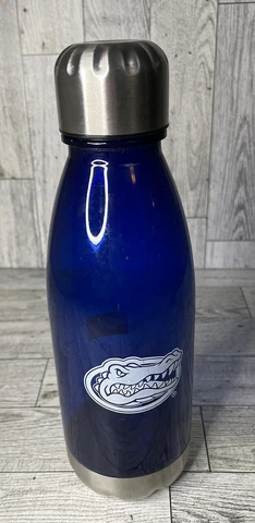 University Of FLORIDA GATORS Clear Blue Plastic Reusable Water Bottle - NEW Cover