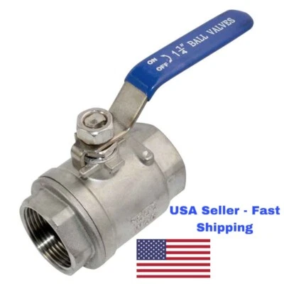 1-1/4” 2-Piece Full Port Ball Valve, Stainless Steel 316, NPT Threaded, 1000 WOG - Image 1 of 3