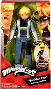 Miraculous Sequin Fashion Flip Adrien To Cat Noir 26cm Articulated Toy with Mask - Picture 1 of 8