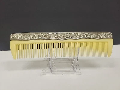 Vintage Silver Plated Celluloid Comb with Ornate Floral Design Vanity 7.25” - Image 1 of 4