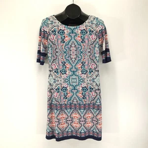 Eliza J Geometric Floral Print Shift Dress Women's Size 2 Stretch Career Office - Picture 1 of 12