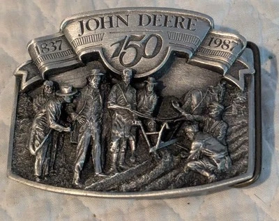 Vtg JOHN DEERE Commemorative Pewter Belt Buckle 150 Years 1837 1987 - Image 1 of 3