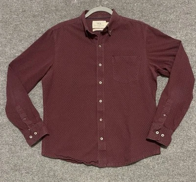 Camisa WRK Work Rest Karma Reelaborada Roja Lunares Botón Arriba y Abajo Para Hombres Mediana Foto 1 de 4