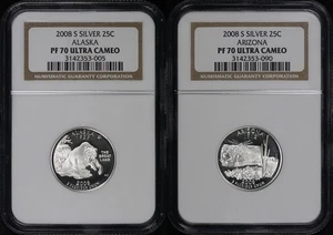 2008-S Alaska & Arizona Silver State Quarter 2 Coin Set NGC PF-70 Ultra Cameo - Picture 1 of 2