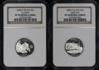 2008-S Alaska & Arizona Silver State Quarter 2 Coin Set NGC PF-70 Ultra Cameo - Image 1 of 2