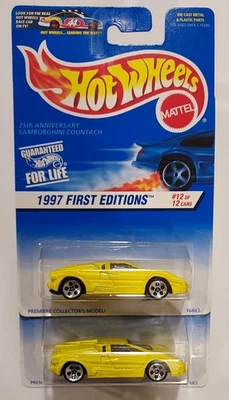 2 HW's 25th Ann. Lambo Countach, yellow '97 First Edition series, both are MOC! - Image 1 of 3