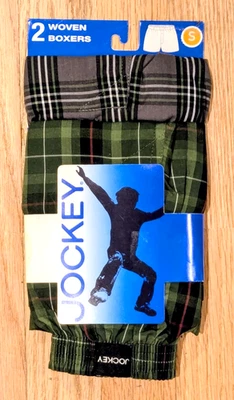 Boxers clássicos xadrez verde e cinza ajuste moderno masculino jóquei pacote com 2 pequenos novos com etiquetas - Imagem 1 de 2