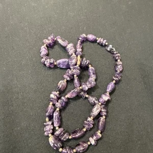 Amethyst Beaded Nugget Necklace Purple Gemstones  - Picture 1 of 1