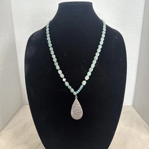 Sundance Catalog Amazonite & Fresh Water Pearl With Sterling Silver Necklace 28” - Picture 1 of 13
