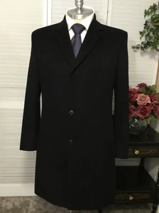 Men's Handsome Jos A Bank Midnight Black Wool Executive Top Coat Overcoat 44 - Picture 1 of 11