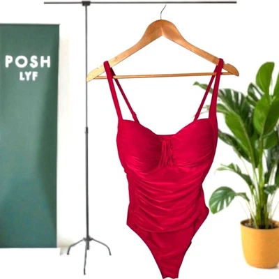 La Blanca Ruched One Piece Swimsuit Padded Cups Red Size 10 - Image 1 of 4