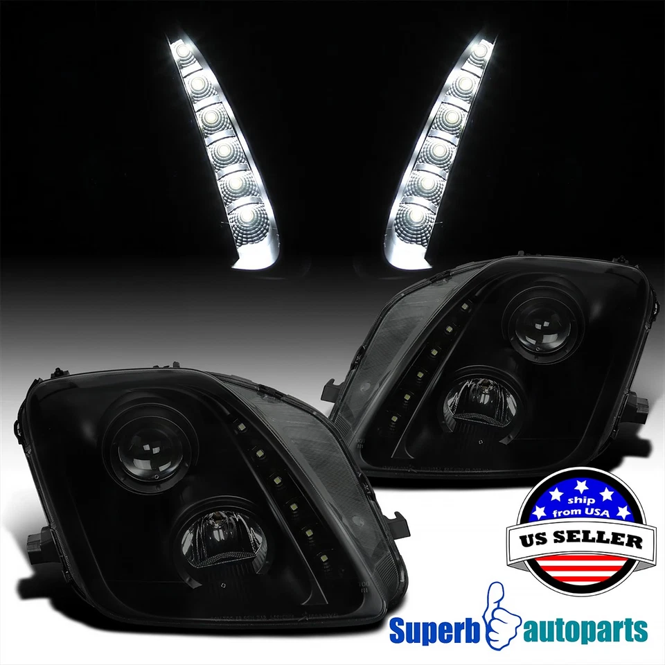Fits 1997-2001 Honda Prelude Black Smoke Projector Headlights Lamps - Image 1 of 4