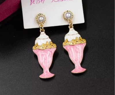 Pendientes colgantes Betsey Johnson cristal perla rosa helado oro bolsa de regalo gratis Foto 1 de 2