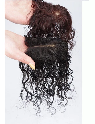 Curly Wavy  100% Human Hair Toupee Topper Clip In  Hairpiece Silk Base For Women - Image 1 of 4