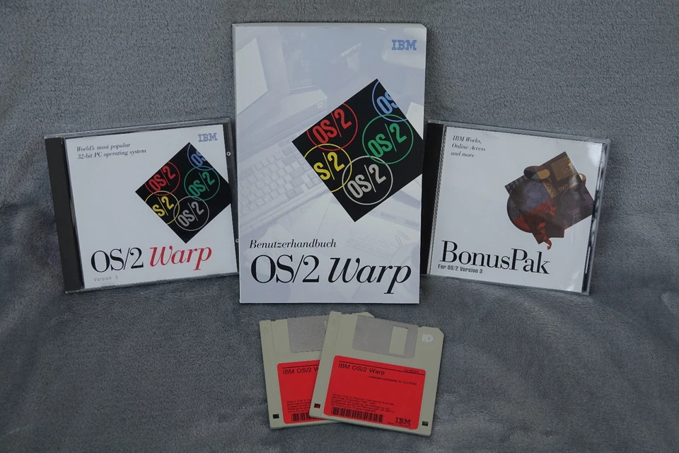 IBM OS/2 Warp 3 mit Bonus-Pak, Handbücher, CDs und Installationsdisketten - Bild 1 von 2