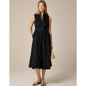 J.Crew Ezra Shirt Dress SZ 4P Black Cotton Poplin Sleeveless Fitted Waist A-line - Picture 1 of 8