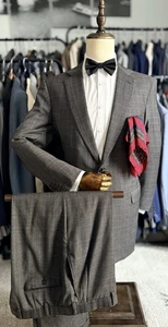 LNWOT Beautiful Steely Gray & Purple Check Super 160's Brioni Suit 44L US/54L IT - Picture 1 of 20