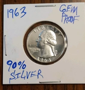 1963 P. Washington Quarter.(GEM PROOF) 90% Silver. - Picture 1 of 2