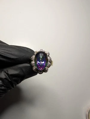 Anel de ouro amarelo 14k sólido topázio místico 5 quilates com halo de diamante 3D tamanho 8,5 - Imagem 1 de 4