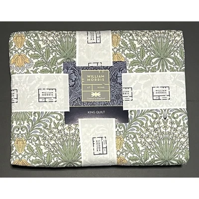 William Morris Garden Leaf Green King QUILT Bedspread 106” x 90" Blue Gold NWT - Image 1 of 4