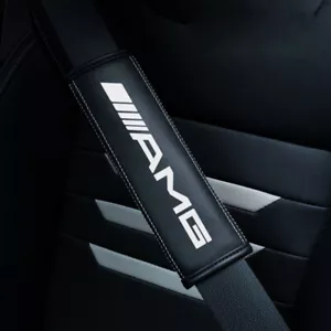 2PC Car Accessories Seat Belt Covers Shoulder Pads Leather For Mercedes Benz AMG - Picture 1 of 1