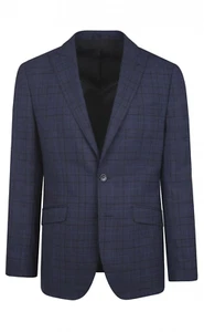 Torre Navy Blue Suit Jacket 48R Wool Super 110 Check Single Breasted Wedding - Picture 1 of 4