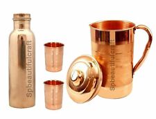 Copper Water Jug Pitcher 1500ML Copper Smooth Water Bottle 2 Glass Tumbler 300ML