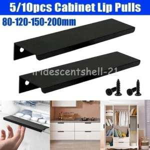 5/10PCS Kitchen Cabinet Door Handles Contemporary Lip Pull Pulls Drawer Black - Picture 1 of 10