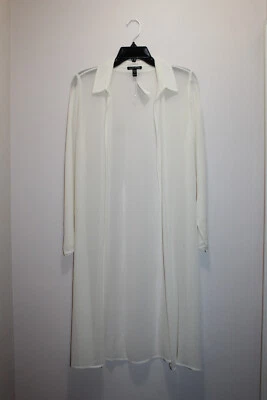 CHAQUETA ABIERTA LARGA LIGERA EILEEN FISHER 100% SEDA HUESO GEORGETTE TRANSPARENTE TALLA XXS Foto 1 de 4