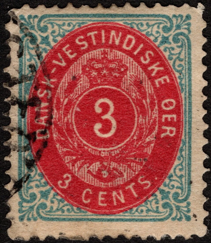 Danish West Indies - 1874 - 3 Cents Gray Blue & Carmine Thick Paper # 6e F-VF - Image 1 of 1