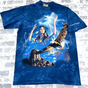 Vintage The Mountain Shirt Men Large Blue Nature Eagle Indian Lightning Y2K - Picture 1 of 11