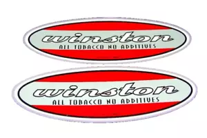 WINSTON CIGARRILLOS 6" OVEL PROMOCIONAL 2 PEGATINAS DE VINILO CALCOMANÍAS RJR TABACO RARO - Imagen 1 de 4