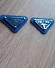 PRADA Logo 2x DARK BLUE+Silver Clothing Badge + 2x REAR TAGS,,shirt,bag,jacket