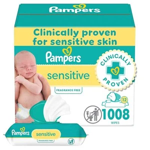 Pampers Sensitive Baby Wipes, Unscented, Hypoallergenic, 1008 Ct (12 Packs) - Picture 1 of 9