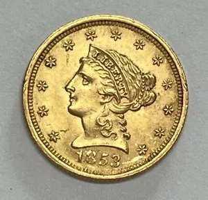 1853 US $2.5 Dollar Liberty Quarter Eagle Gold AU Details Repunched Date FS-301 - Picture 1 of 5