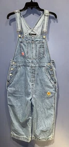 Juniors 15 Utility Wide Leg Bib Overall Capri Pants, 1970’s No Boundaries Flower - Picture 1 of 7