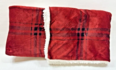 Pair of Red Plaid and Sherpa Shams 26in x 20in Winter Festive Cozy Cabin Camping - Image 1 of 4