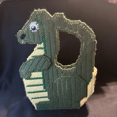 Large 10” Dragon Green Yellow Plastic Canvas Basket Googling Eyes Needlecraft - Image 1 of 4