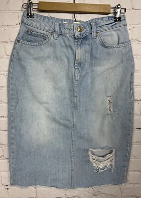 Falda vaquera midi recta de mezclilla envejecida de Zara lavado claro talla 4 Foto 1 de 4