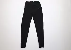 Gymshark Womens Small Reflective Logo Gym Training Yoga Spandex Pants Black - Picture 1 of 12
