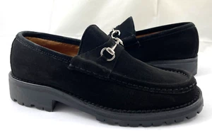 Gucci Women's 5.5 Suede Leather Horsebit Loafers Lug Sole Shoes Black Reg $800+ - Picture 1 of 8