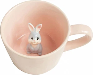 Rabbit Ceramic Cup Hidden 3D Animal inside Mug,Cute Cartoon Bunny Handmade Figur - Picture 1 of 9