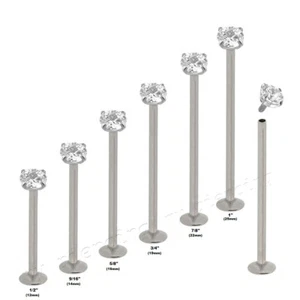 PAIR 16G Steel Internally Threaded Prong Set CZ EXTRA LONG SIZES Cheek Labret - Picture 1 of 4