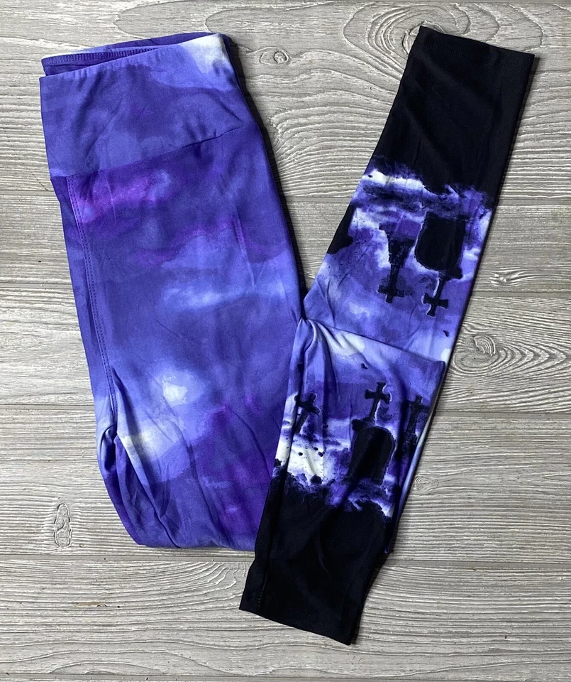 NUEVO Lularoe TC2 Halloween Leggings Ombre Tumba Patio Cementerio Lápida Foto 1 de 1