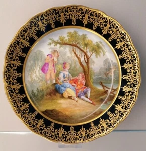 Meissen Prunkteller Prunkschale antik ca 1850 Watteau Malerei Amsterdam Gold 1.W - Bild 1 von 23