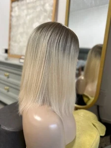14" Silk Top European Virgin Hair Kosher Wigs Rooted Blonde Hair Color  S Cap - Picture 1 of 14