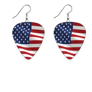 USA Flag Double Sided Guitar Picks Plectrum Playable EARRINGS - Picture 1 of 1