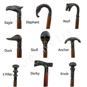 Lote de 9 asas de diseño de latón macizo estilo antiguo bastón de madera regalo - Imagen 1 de 11