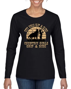 City Girls Slip & Slide Country Girls Grip & Ride Women Long Sleeve Shirt - Picture 1 of 12