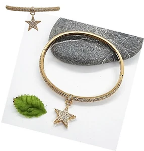 Pulsera Rígida Mujer Con Estrella Pulsera Plata Y Piedras Blancas Brillante - Imagen 1 de 6